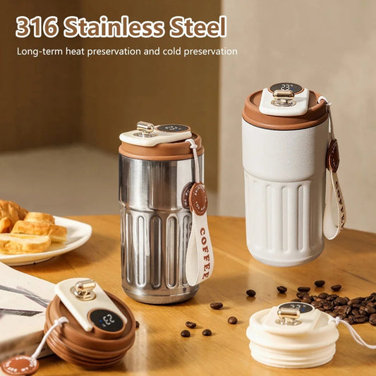 Smart Digital Thermal Bottle Portable Coffee Mug Stainless Steel. 450ml.