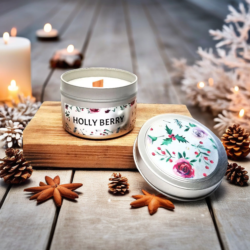 Holiday Wood Wick Candles Gift Set Holly Berry and Ginger Snaps (2 pack)-1